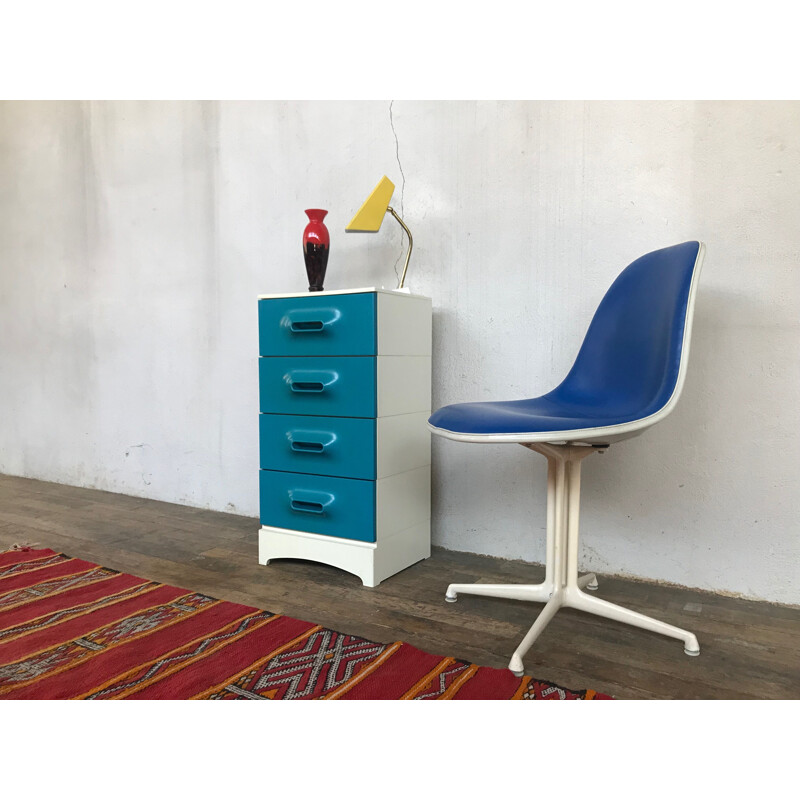 Vintage blue and white plastic chest of drawers by Marc HELD Prisunic, 1970s