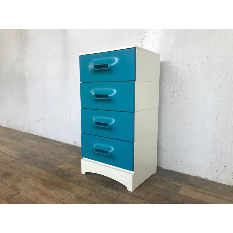 Vintage blue and white plastic chest of drawers by Marc HELD Prisunic, 1970s