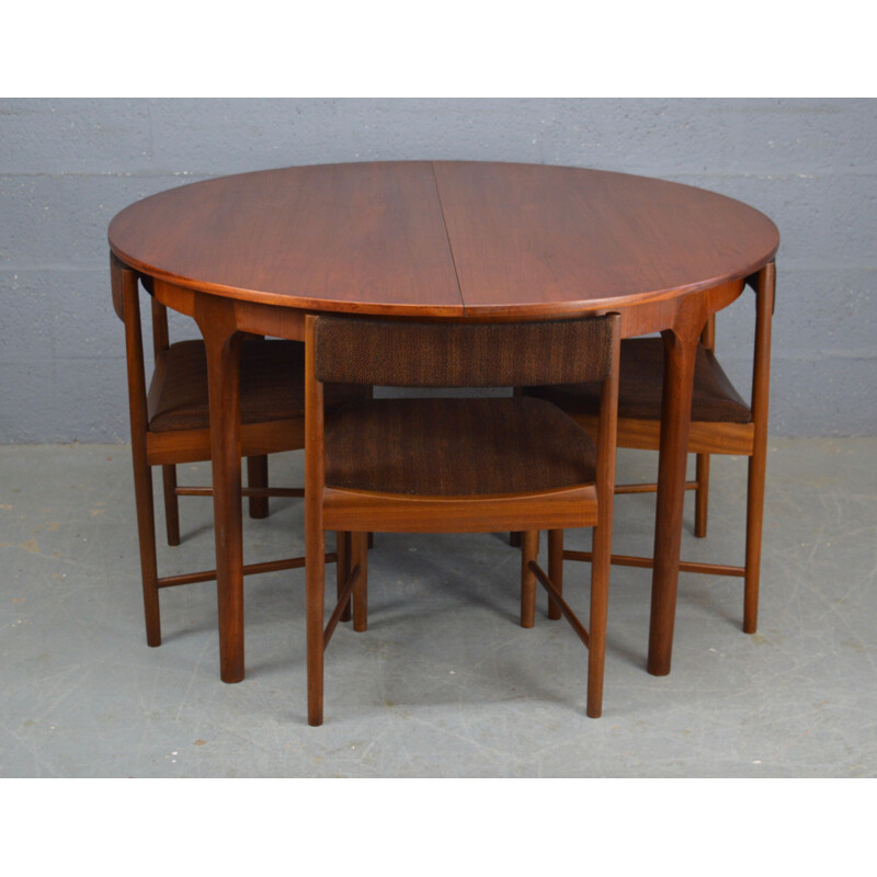 Vintage dining set with round teak dinning table and 4 chairs