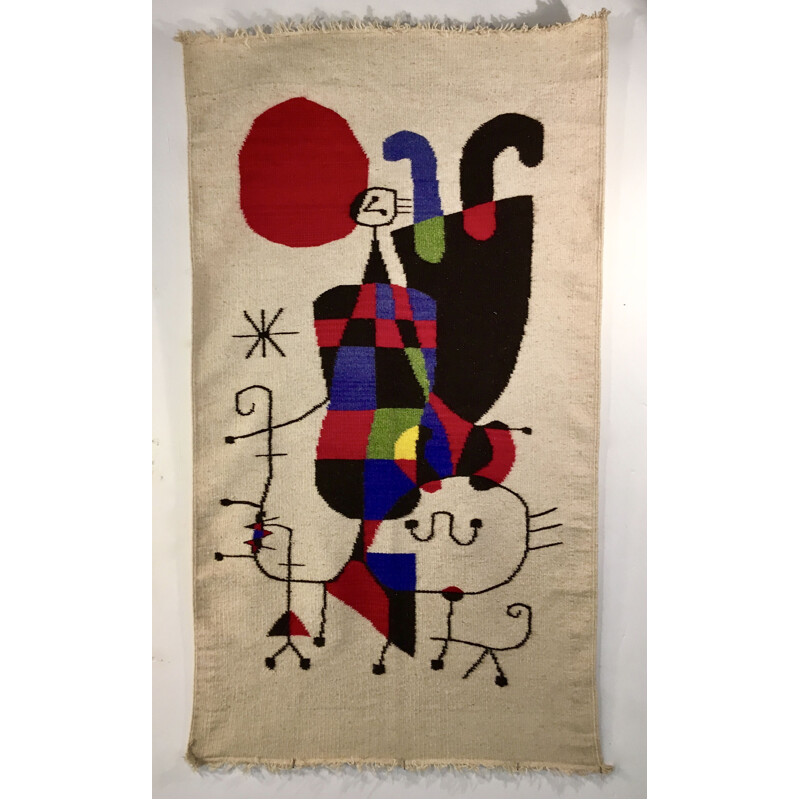 Vintage tapestry "Upside-down Figures" by Joan Miro, 1970s