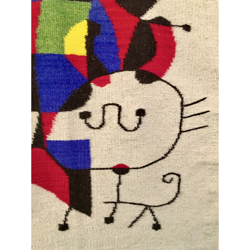 Vintage tapestry "Upside-down Figures" by Joan Miro, 1970s