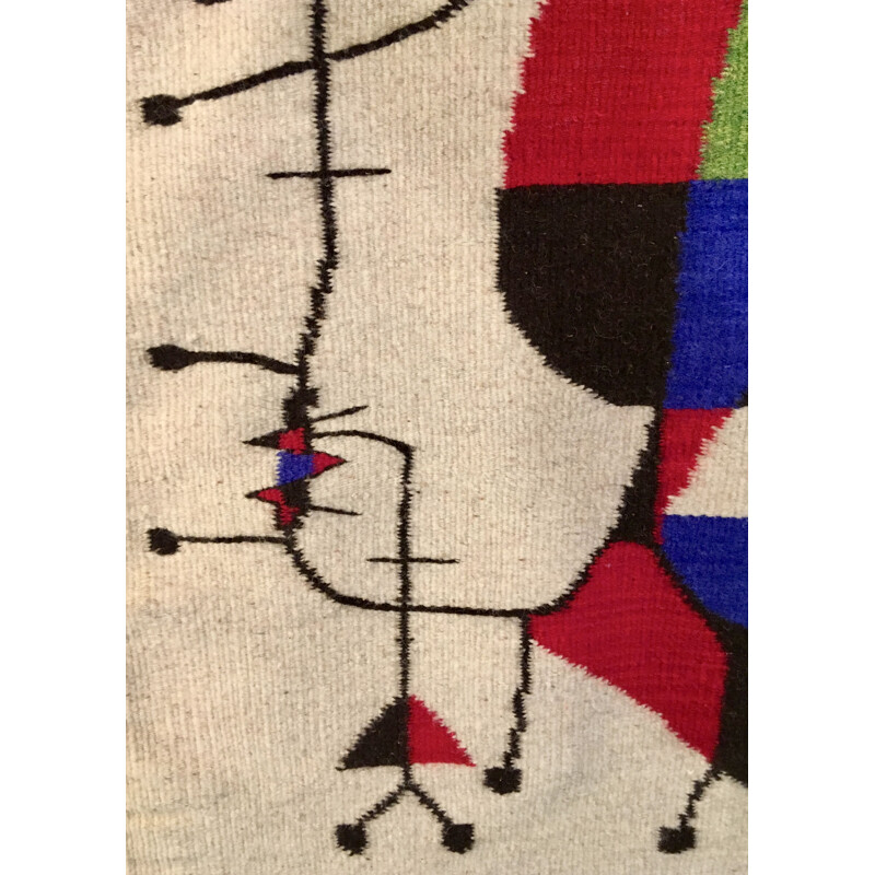 Vintage tapestry "Upside-down Figures" by Joan Miro, 1970s