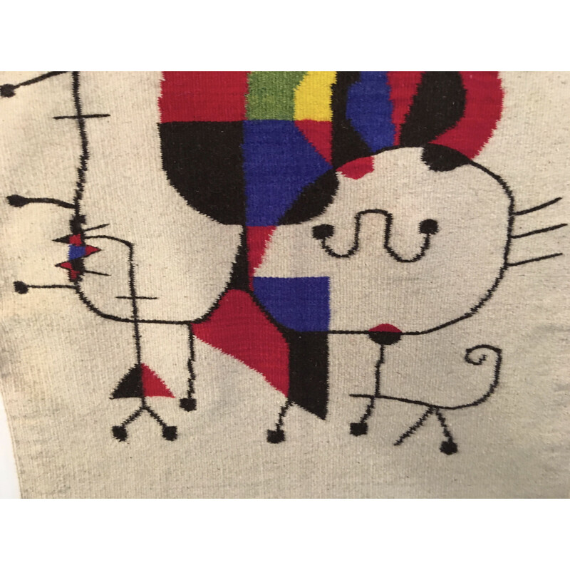 Vintage tapestry "Upside-down Figures" by Joan Miro, 1970s