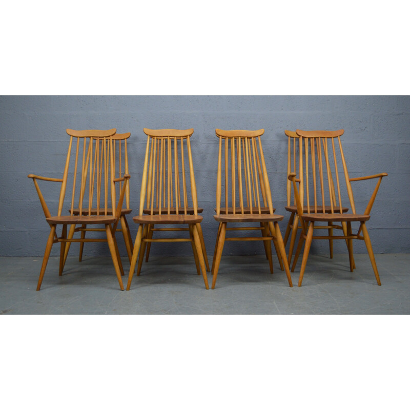 Ensemble vintage de 8 chaises à repas par Ercol, 1960 