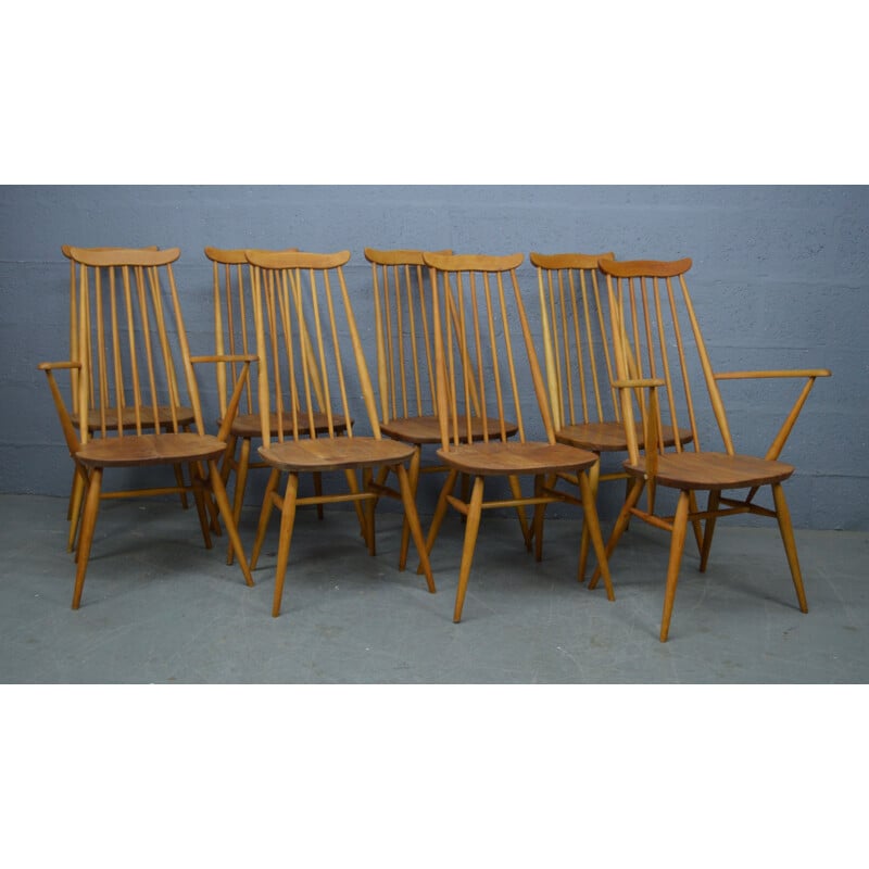 Vintage set of 8 dinning chairs by Ercol, 1960s 