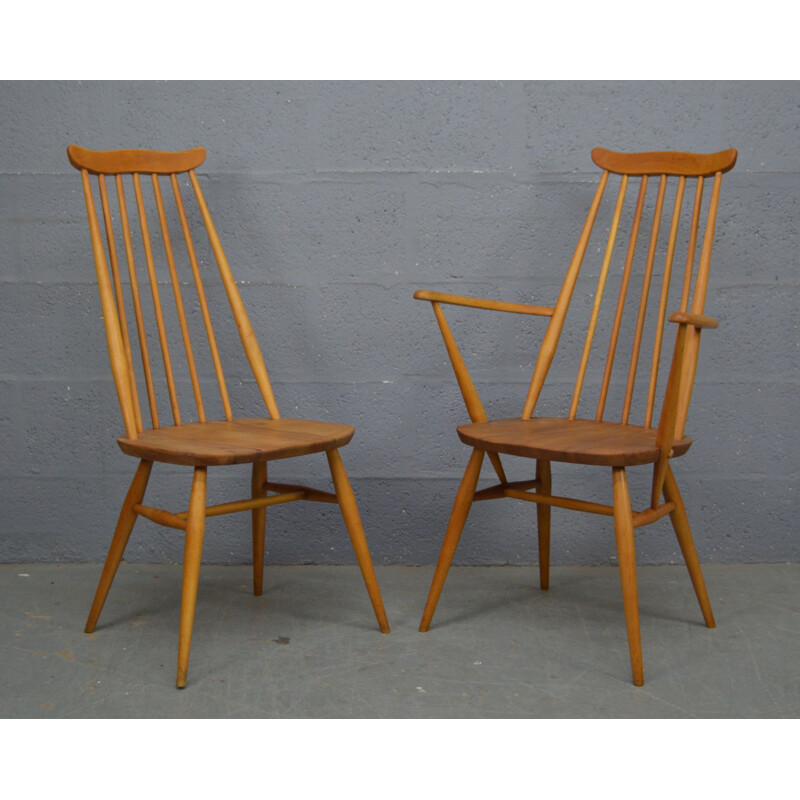 Vintage set of 8 dinning chairs by Ercol, 1960s 