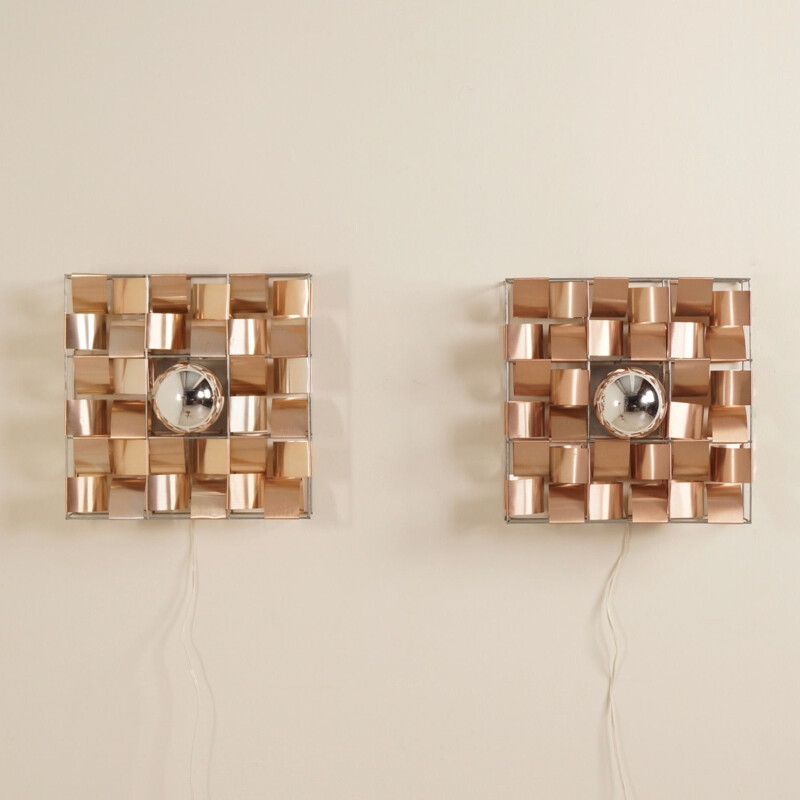 Set of 2 “Atlas” wall lamps by Max Sauze, France, 1970s