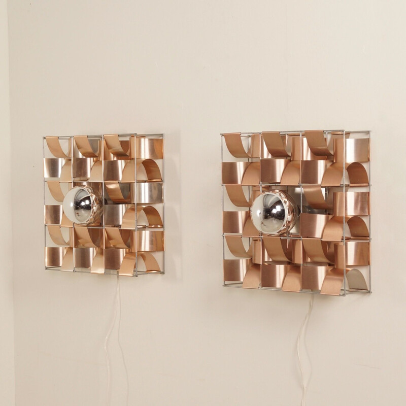 Set of 2 “Atlas” wall lamps by Max Sauze, France, 1970s
