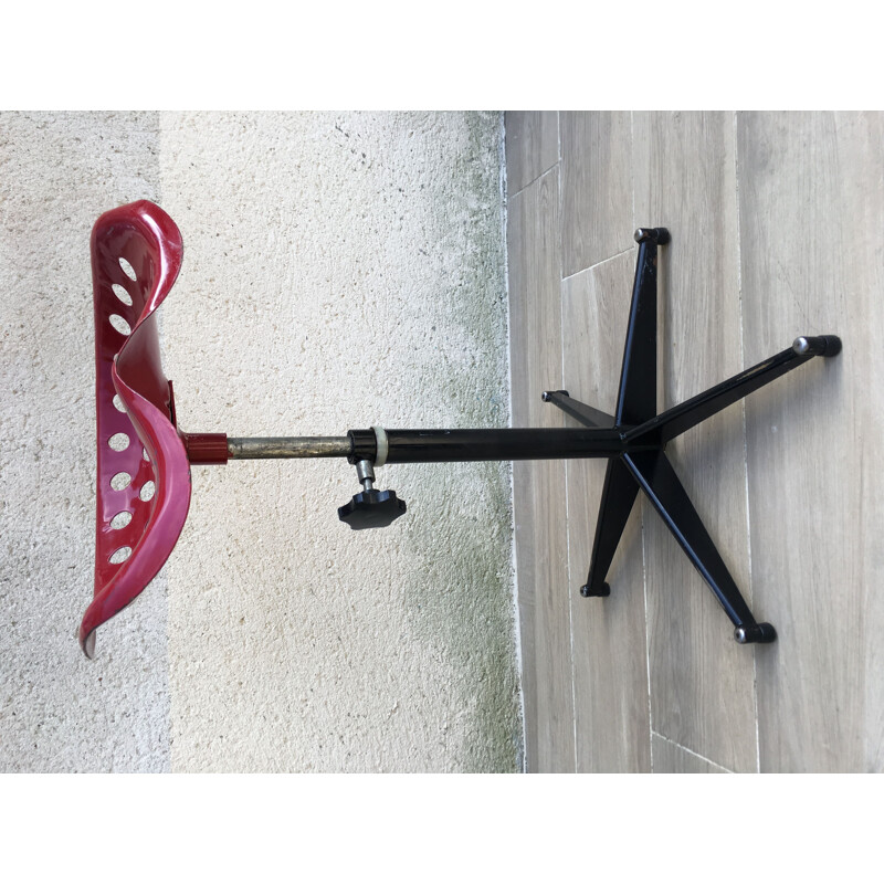 Adjustable red and black vintage stool, France, 1960s