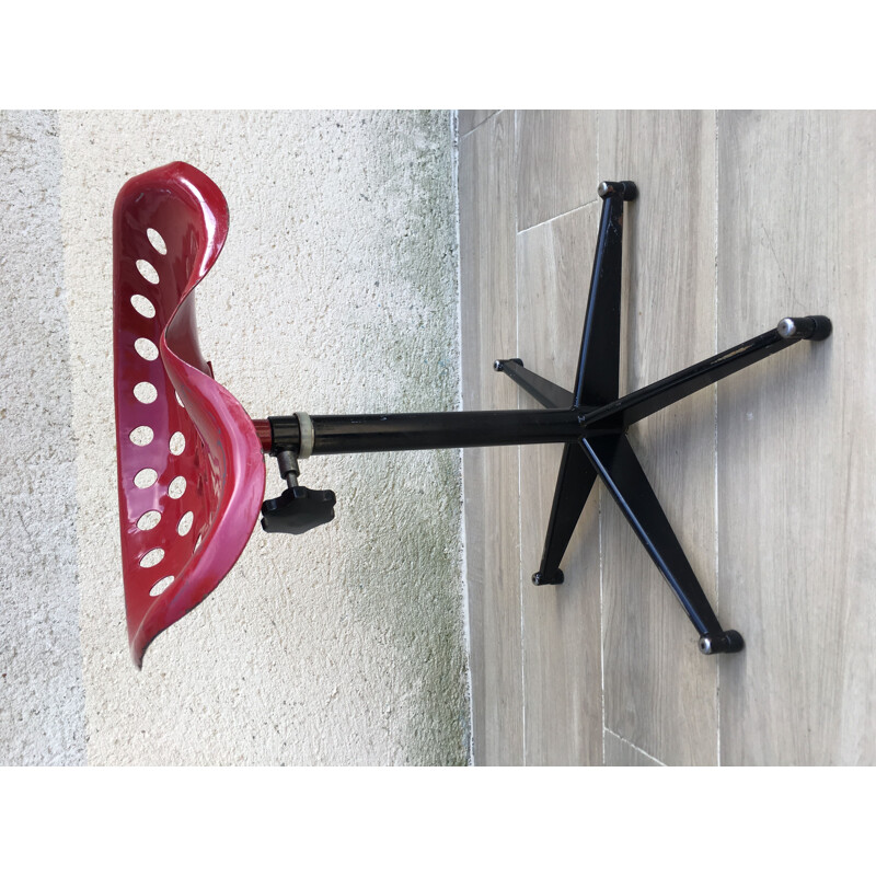 Adjustable red and black vintage stool, France, 1960s
