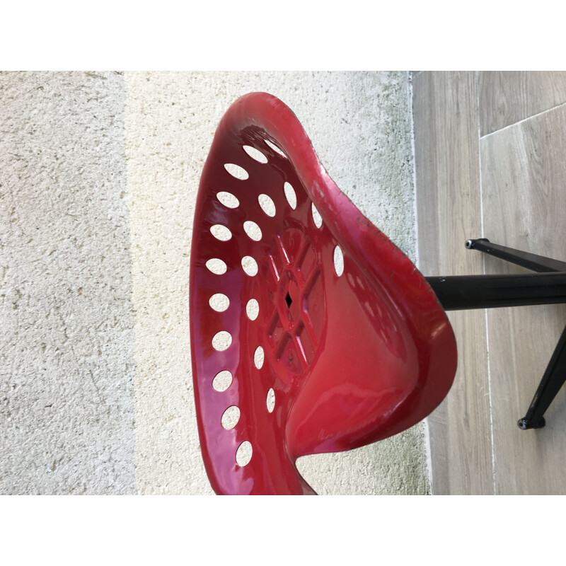 Adjustable red and black vintage stool, France, 1960s