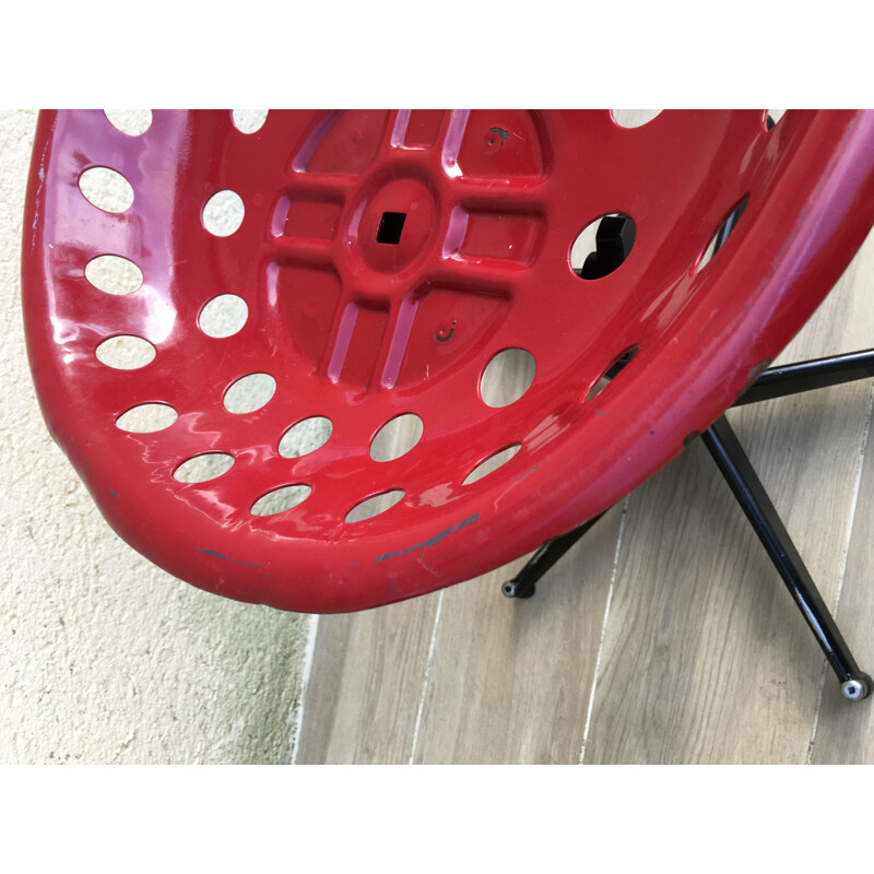 Adjustable red and black vintage stool, France, 1960s