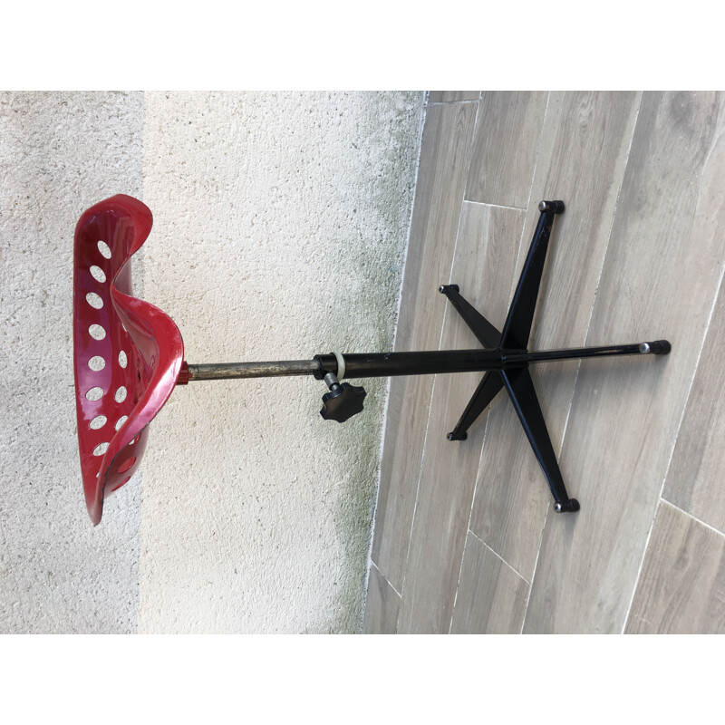 Adjustable red and black vintage stool, France, 1960s