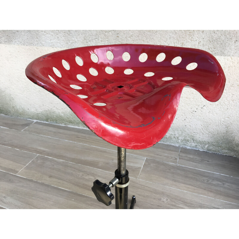 Adjustable red and black vintage stool, France, 1960s