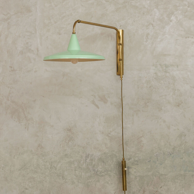 Vintage wall light in green and brass, Italy, 1950s