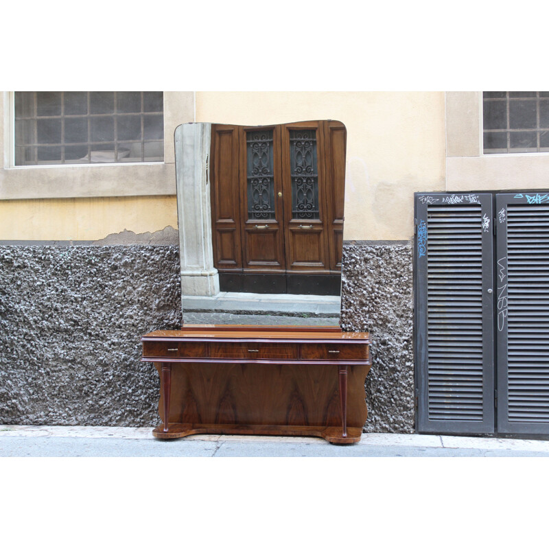Vintage walnut and glass dressing table with mirror, Italy, 1950s 