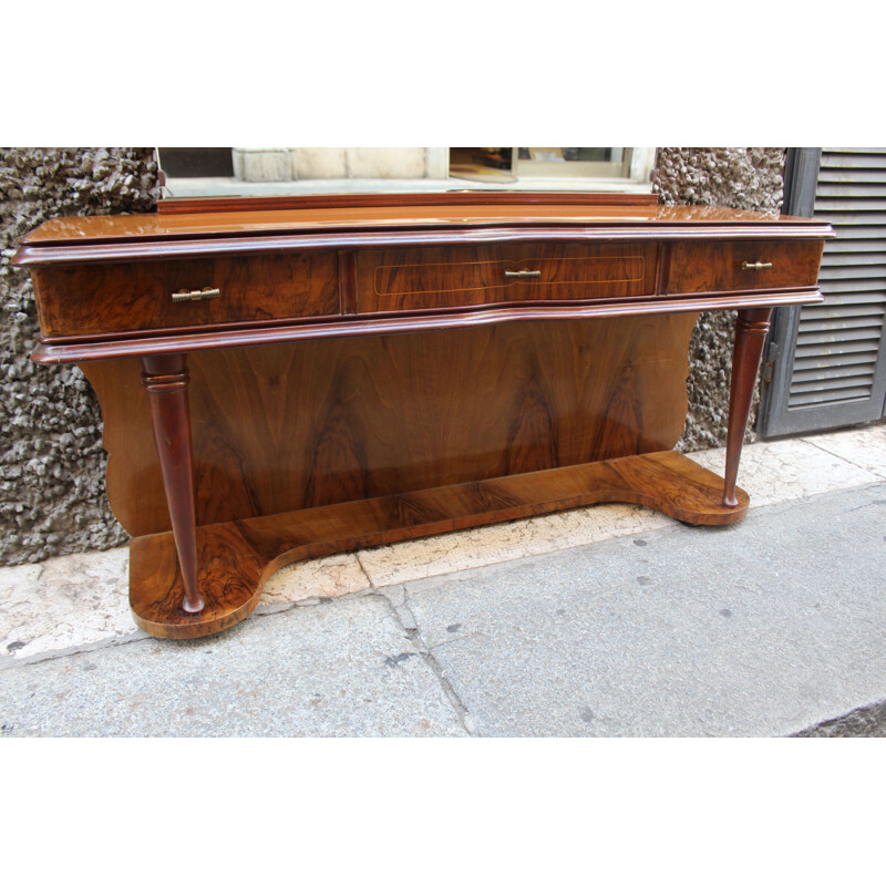 Vintage walnut and glass dressing table with mirror, Italy, 1950s 