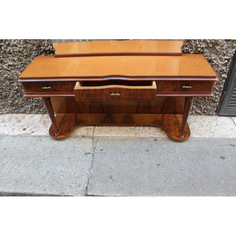 Vintage walnut and glass dressing table with mirror, Italy, 1950s 