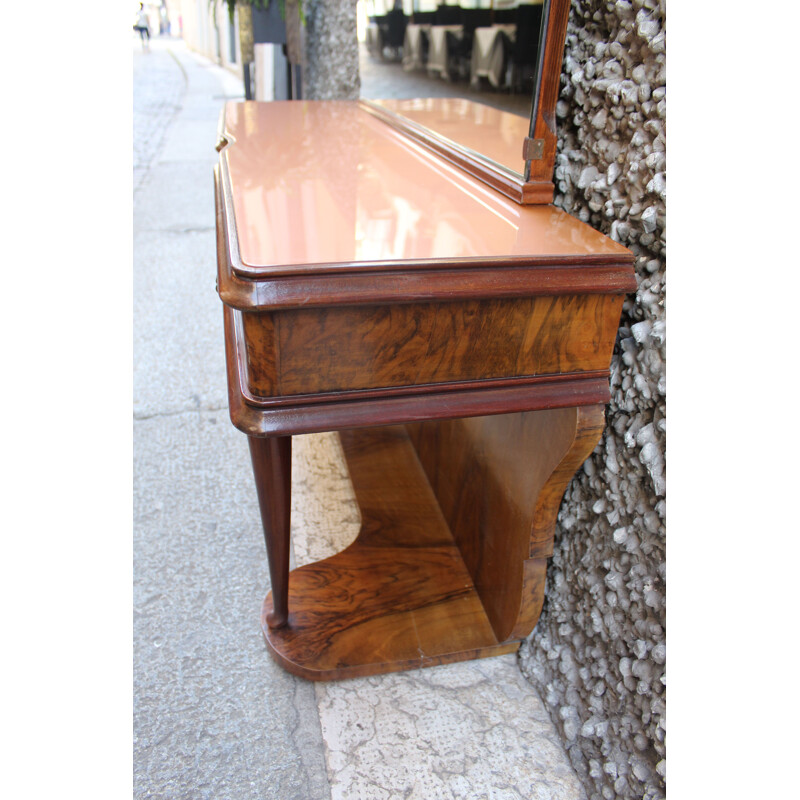 Vintage walnut and glass dressing table with mirror, Italy, 1950s 