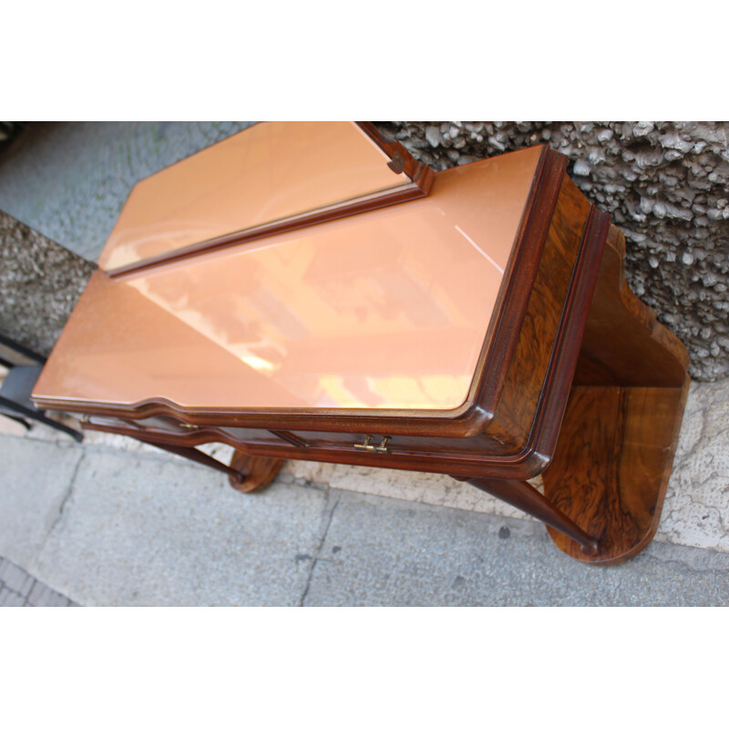 Vintage walnut and glass dressing table with mirror, Italy, 1950s 