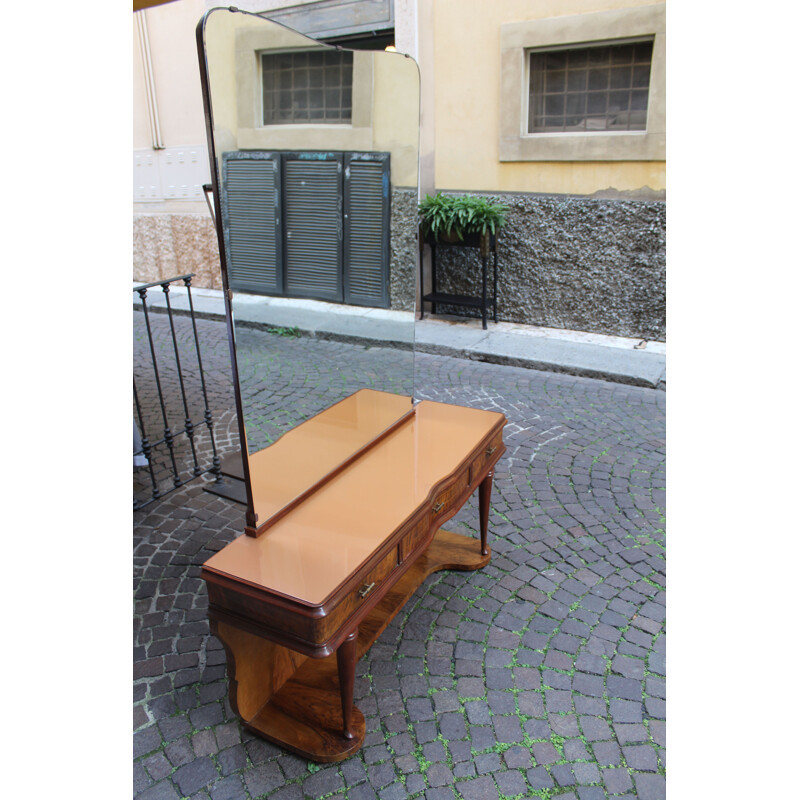 Vintage walnut and glass dressing table with mirror, Italy, 1950s 