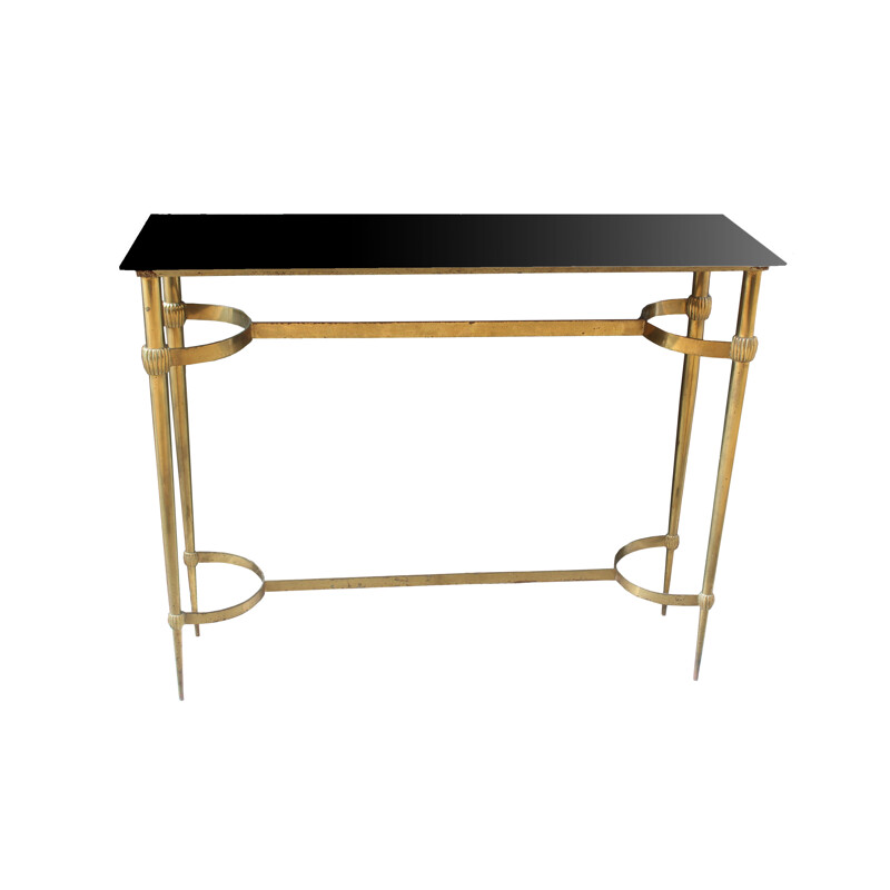 Vintage brass and glass console table, Italy, 1950s 