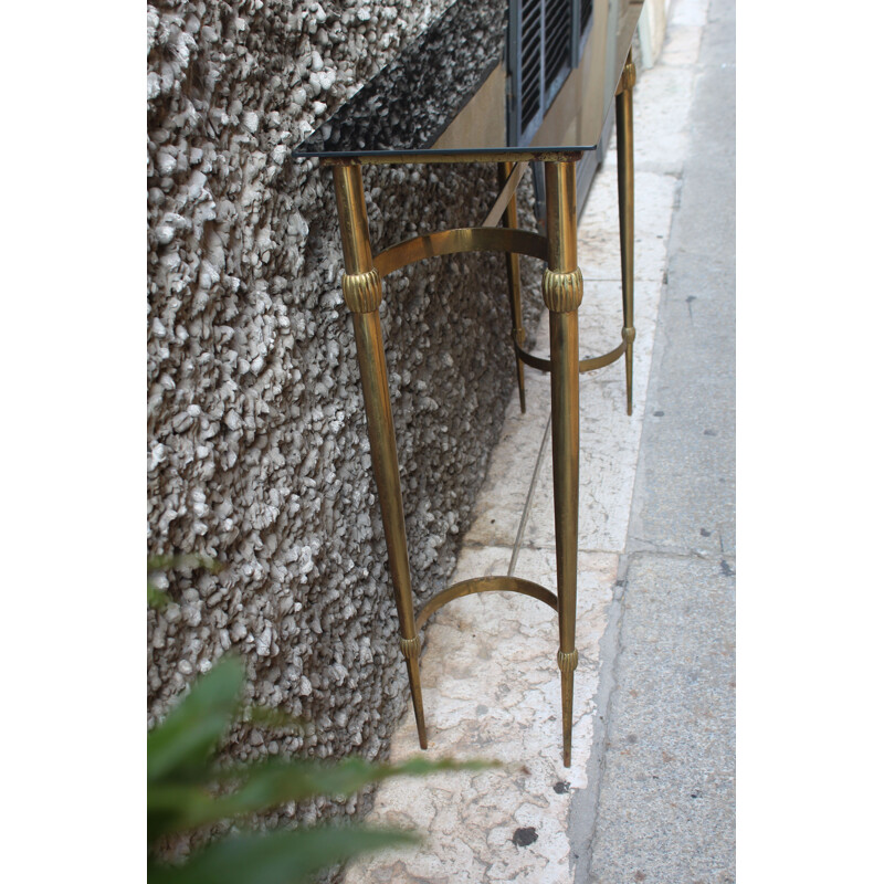 Vintage brass and glass console table, Italy, 1950s 