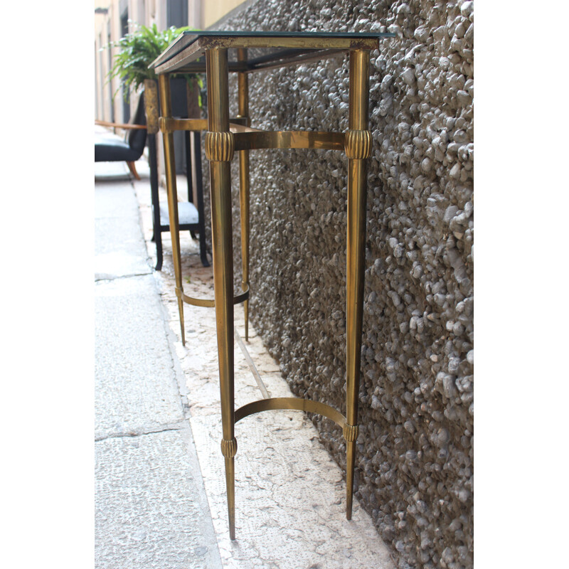 Vintage brass and glass console table, Italy, 1950s 