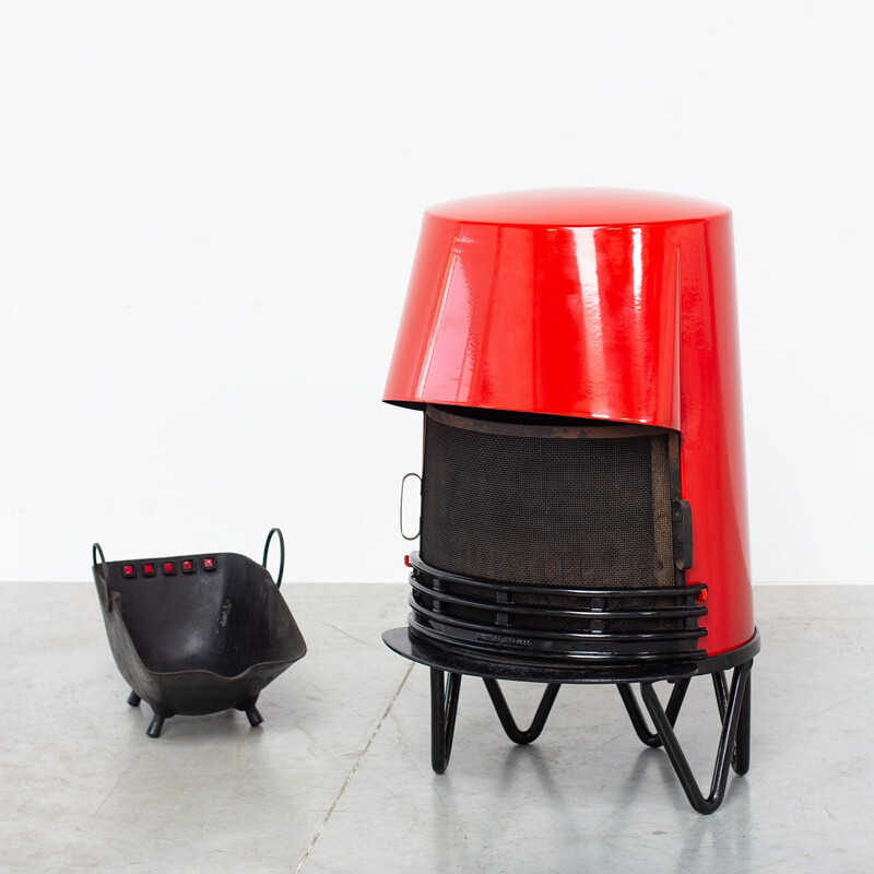 Vintage red wood stove by Hoff & Windinge for Tasso, Denmark, 1950s