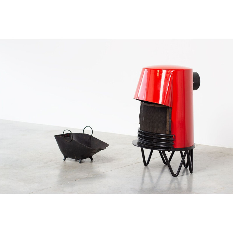 Vintage red wood stove by Hoff & Windinge for Tasso, Denmark, 1950s