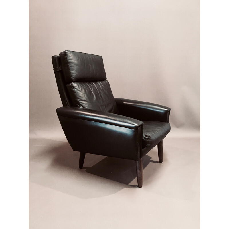 Vintage Scandinavian armchair in black leather 1950s