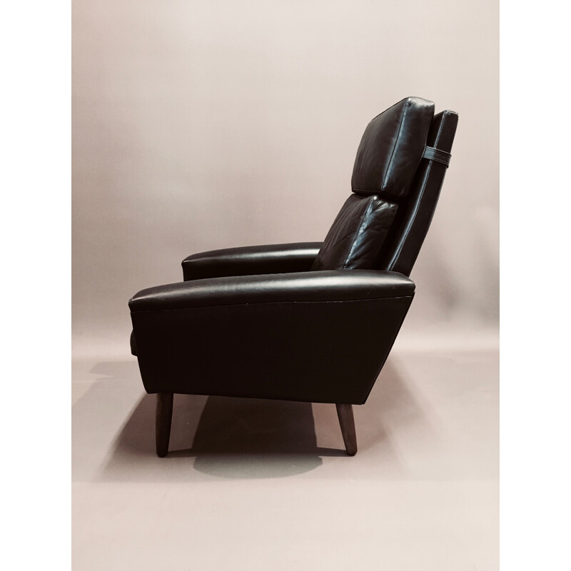 Vintage Scandinavian armchair in black leather 1950s