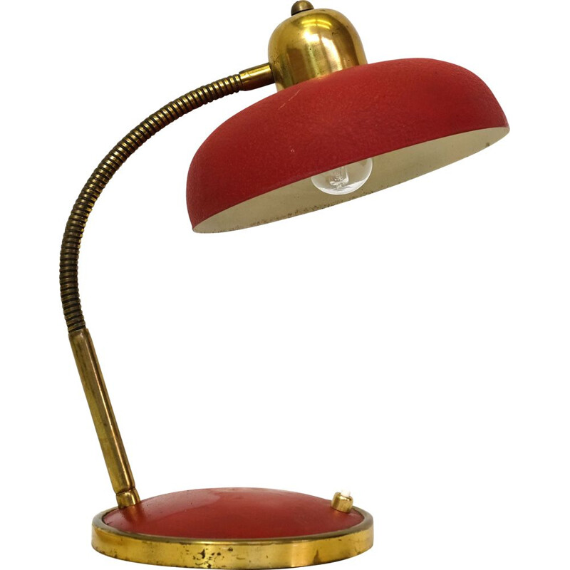Lampe de bureau vintage rouge et or, 1960-1970