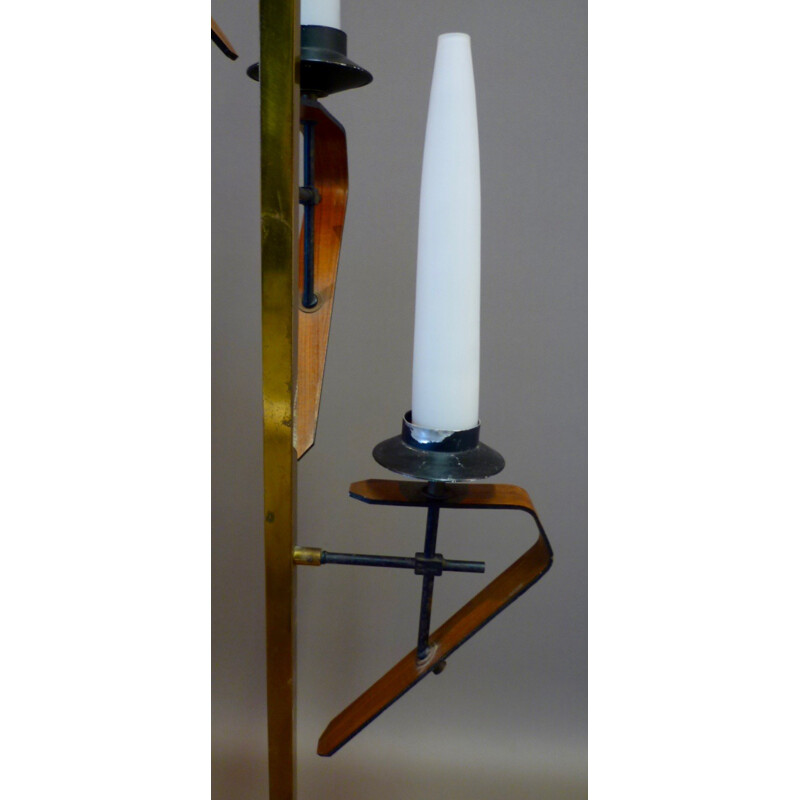 Vintage floor lamp in metal, teak, brass and opaline - 1950s