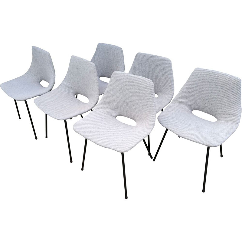 Set of 6 vintage chairs "tonneau" by Pierre Guariche, 1950s