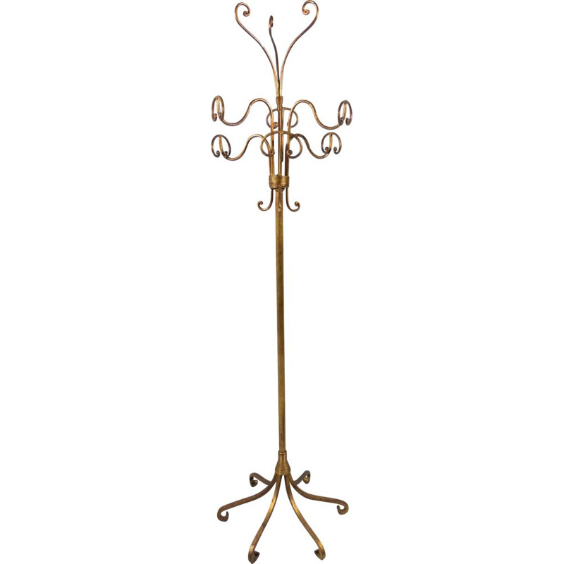 Vintage coat rack in gold lacquered iron, Italy 1950s