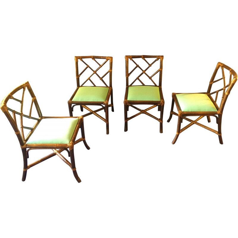 Vintage dining set in bamboo and green velvet