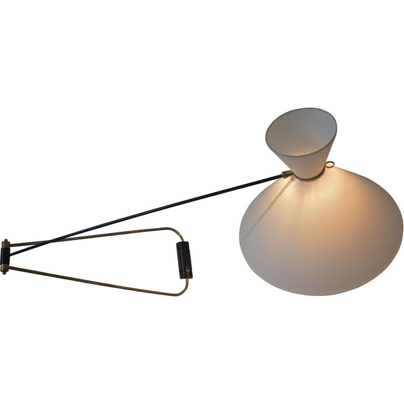 Vintage double wall lamp in brass by Robert Mathieu