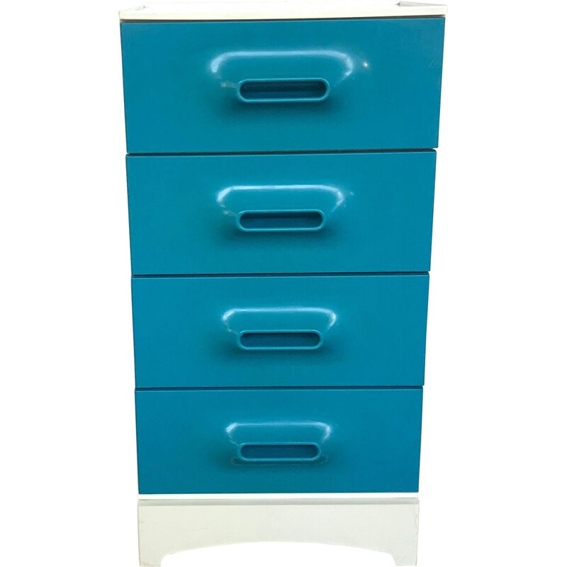 Vintage blue and white plastic chest of drawers by Marc HELD Prisunic, 1970s