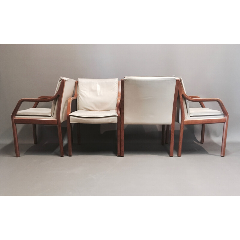 Vintage set of 4 armchairs in leather by Knoll Antimott, 1960s