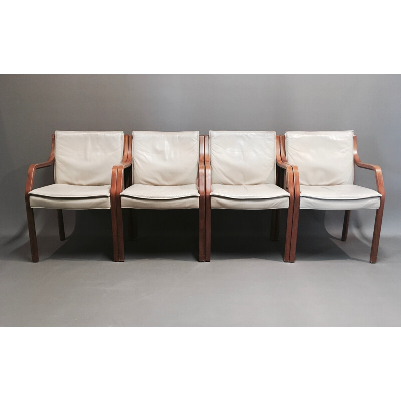 Suite de 4 fauteuils vintage en cuir par Knoll Antimott, 1960