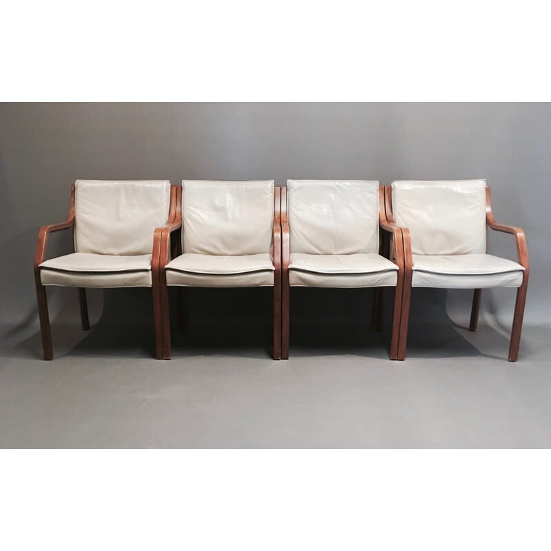 Vintage set of 4 armchairs in leather by Knoll Antimott, 1960s