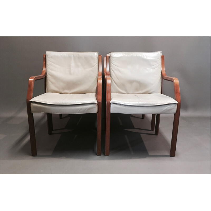 Suite de 4 fauteuils vintage en cuir par Knoll Antimott, 1960