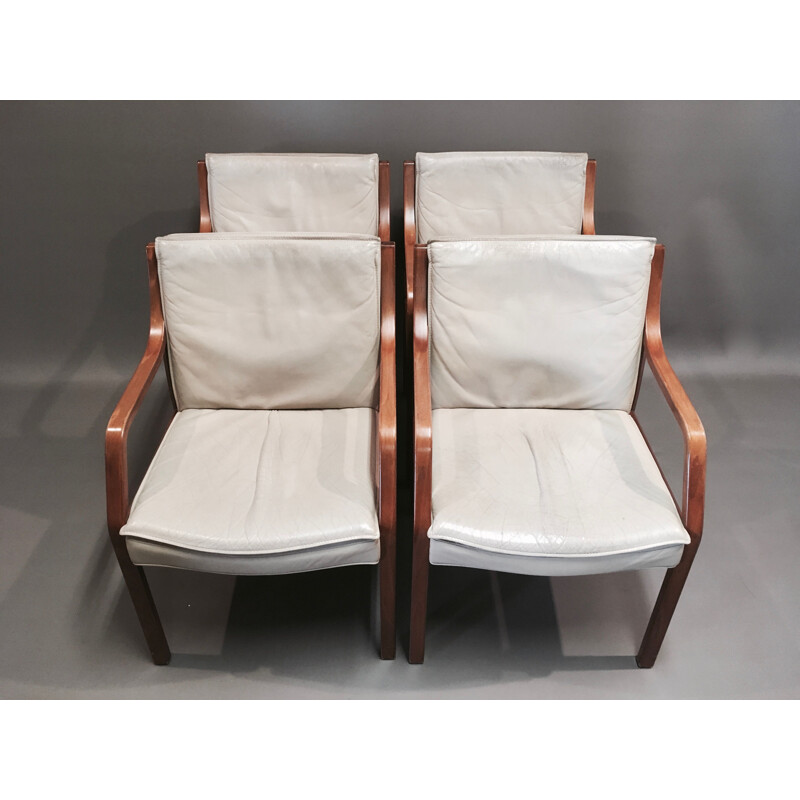 Vintage set of 4 armchairs in leather by Knoll Antimott, 1960s