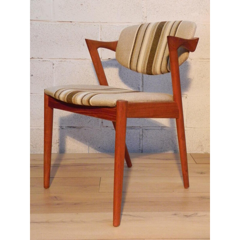 Pair of 4 chairs in teak and fabric, Kai KRISTIANSEN - 1950