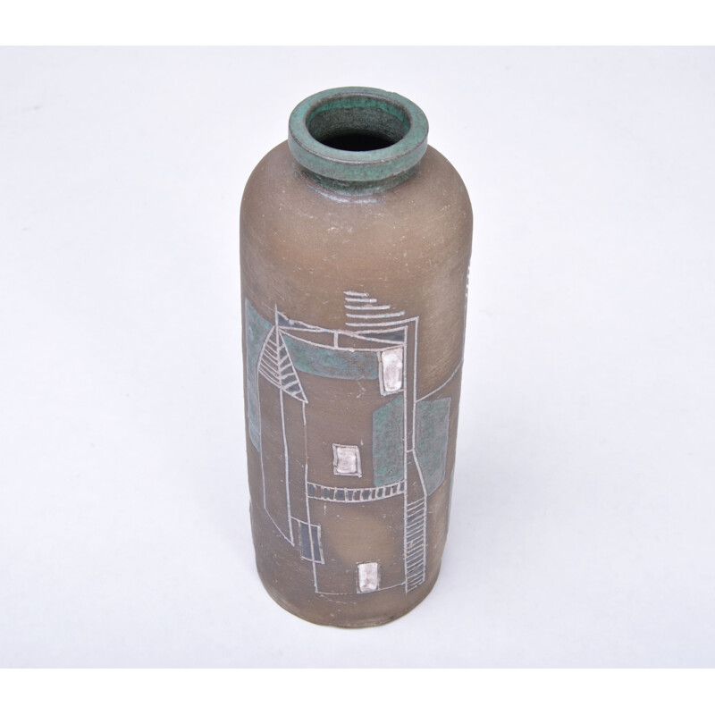 Vase vintage en grès avec décor graphique