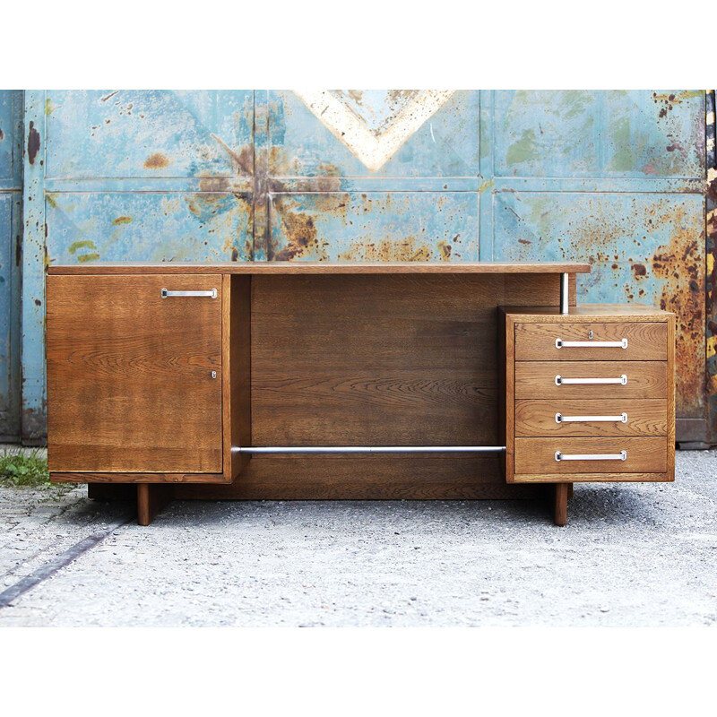 Vintage functionalist oak desk, Czechoslovakia 1930