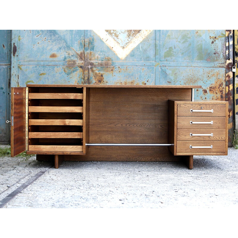 Vintage functionalist oak desk, Czechoslovakia 1930