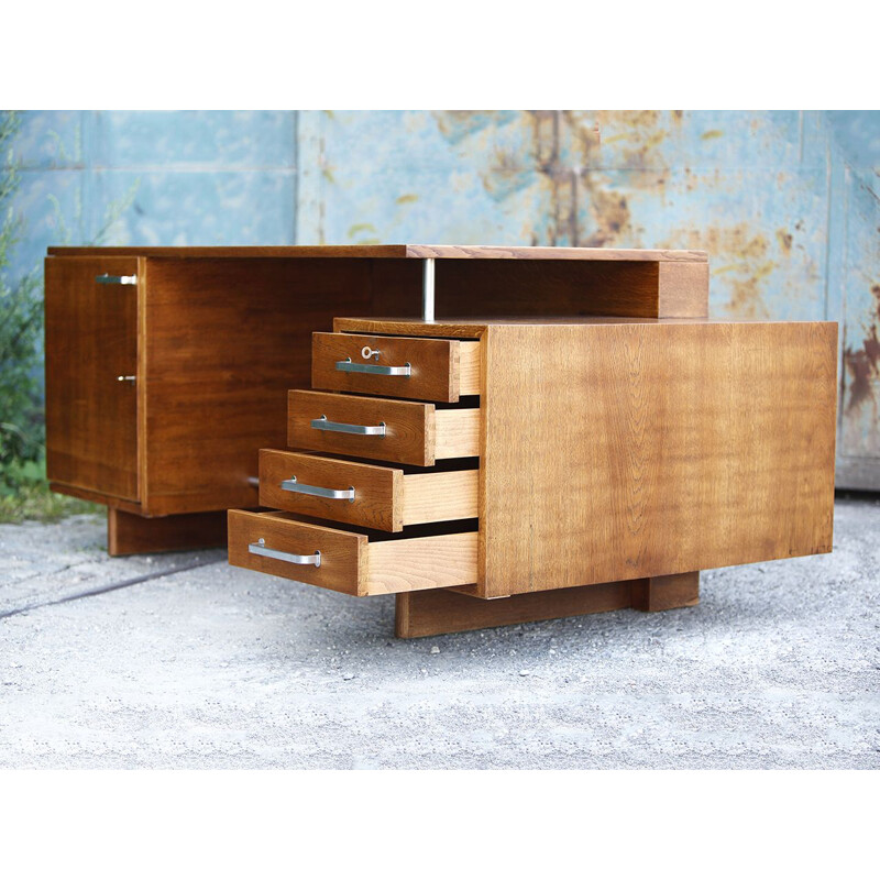 Vintage functionalist oak desk, Czechoslovakia 1930