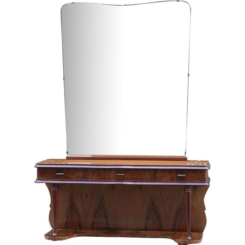 Vintage walnut and glass dressing table with mirror, Italy, 1950s 